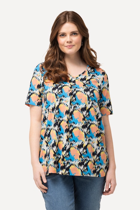 T-Shirt, Zierfalten, A-Linie, V-Ausschnitt, Halbarm