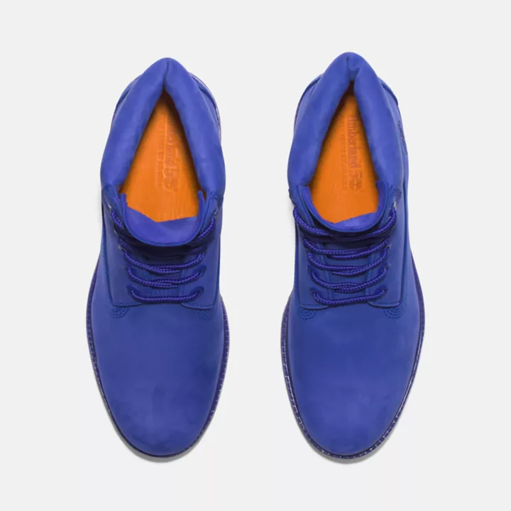 Bota Timberland Premium de 6 polegadas impermeável, edição 50, para homem, na cor azul.