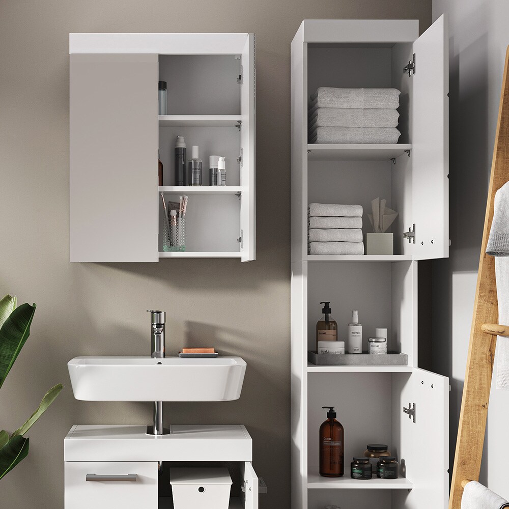 Vicco Badmöbelset Luna Weiß Skandi Badezimmerschrank Badschrank Waschtischunterschrank Spiegelschrank Hochschrank Schranktür Schrankfach Ablage Aufbewahrung