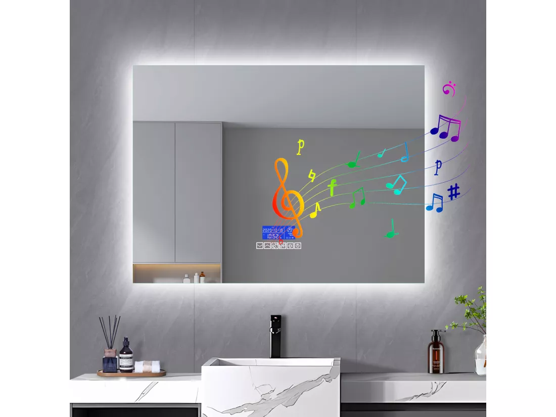 Miroir Salle de Bain avec Éclairage - 120 x 60 cm - Miroir LED Salle de Bain - avec Tactile, Anti-buée, Bluetooth, Horloge, Température, Dimmable