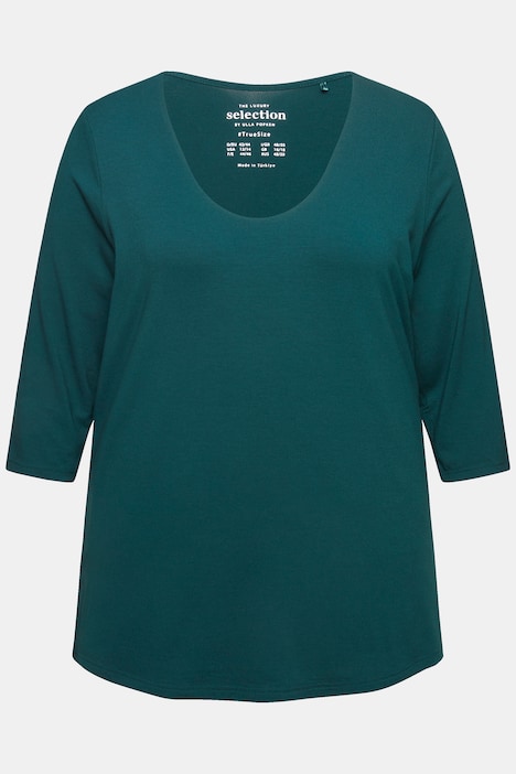 Shirt, tiefer Rundhalsausschnitt, 3/4 Arm