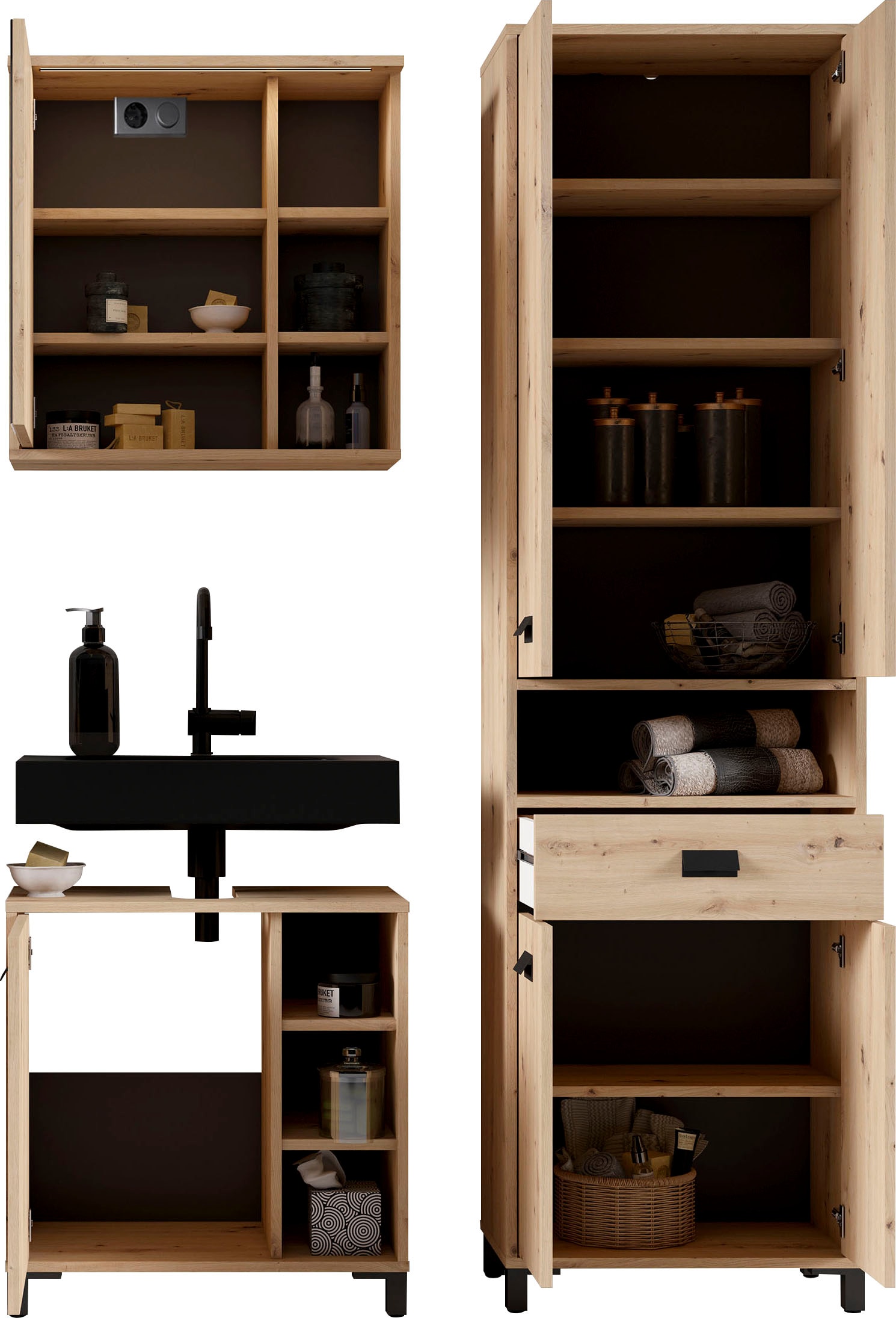 byLIVING Waschbeckenunterschrank »Wellness« 1 Stk. tlg. 60cm Waschbeckenunterschrank mit Metallgriff und viel Stauraum.