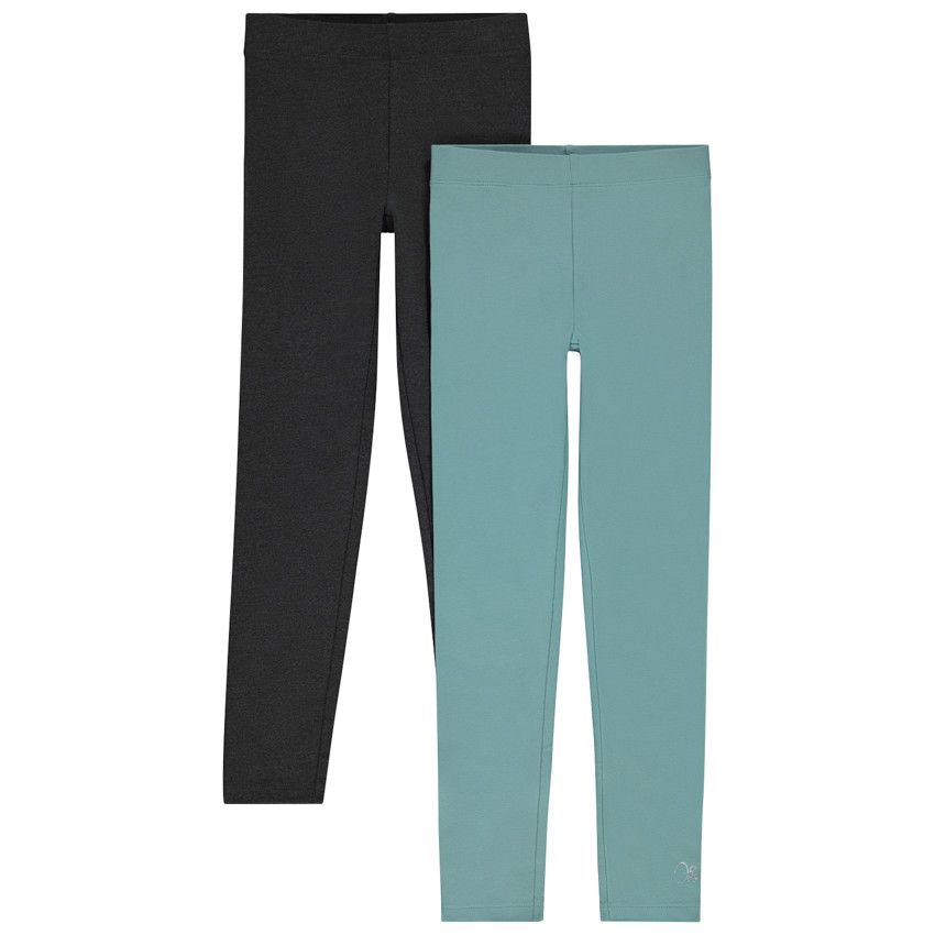 Lot de 2 leggings unis avec foil print pour fille - Gris chiné