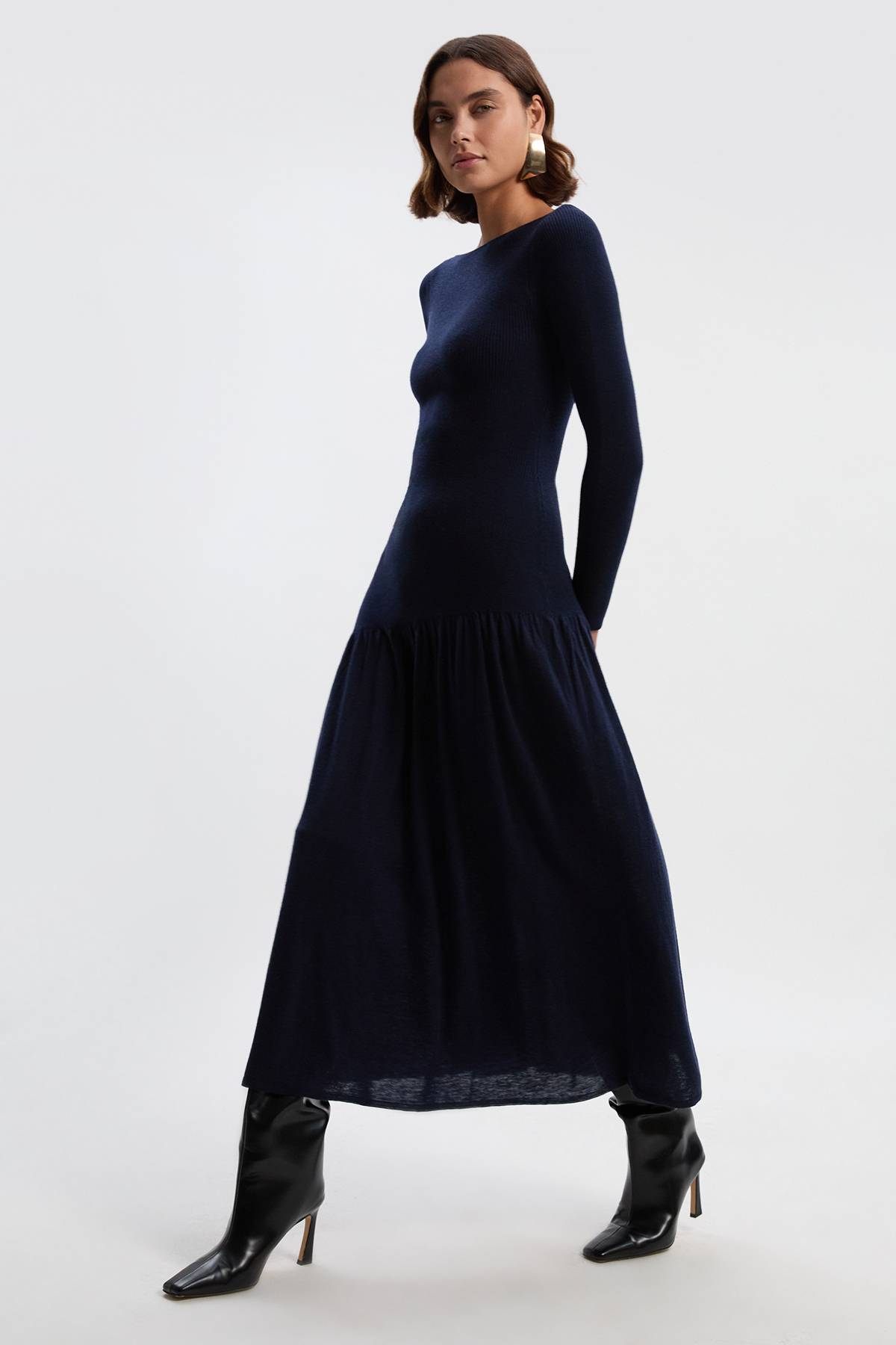KarenMillen Robe Longue Tricotée Transparente en Mélange de Laine