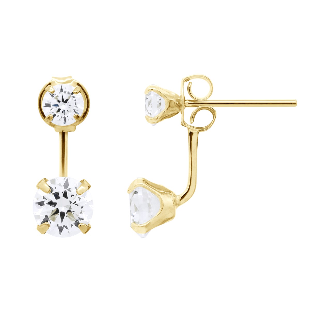 Boucles d'Oreilles Puces - Contour de Lobe - Ornées d'Oxydes de Zirconiums - Or Jaune