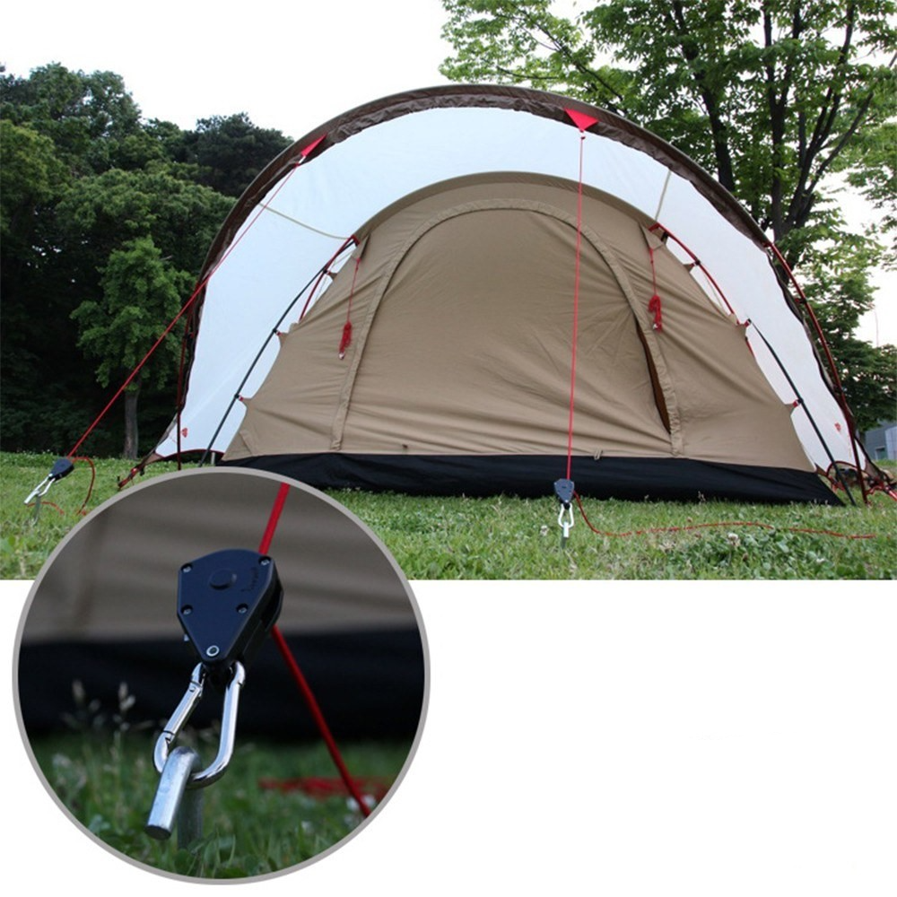 (2er Set) 1.8m Verstellbare Camping Ratsche Seilzug Aufhänger mit Karabiner Haken - Schwarz