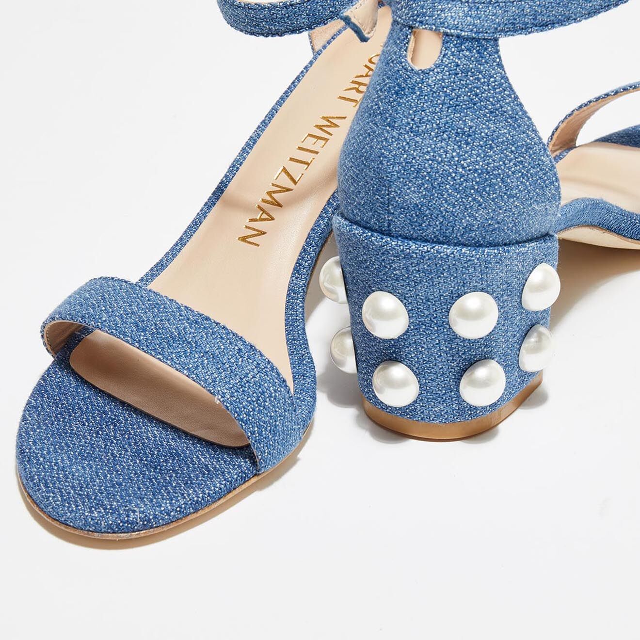 Stuart Weitzman Sandales en Denim Simple Pearls bleues - Talon 6,5 cm