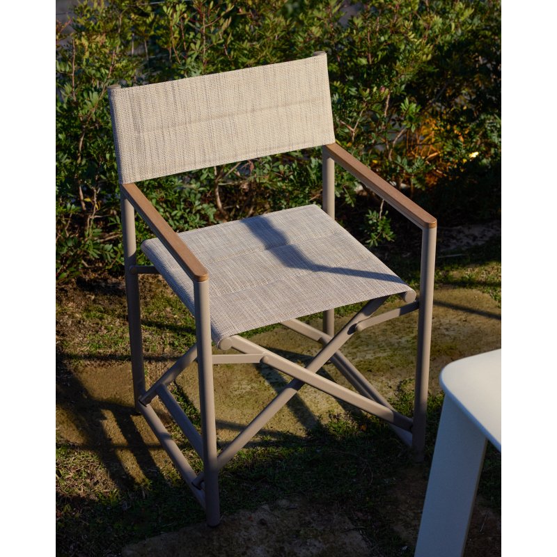 Chaise pliable d’extérieur Tisno en aluminium taupe et textilène taupe