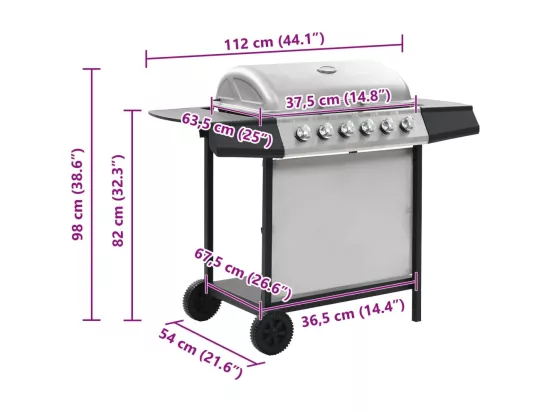 Barbecue au gaz avec 6 zones de cuisson Inox Argenté