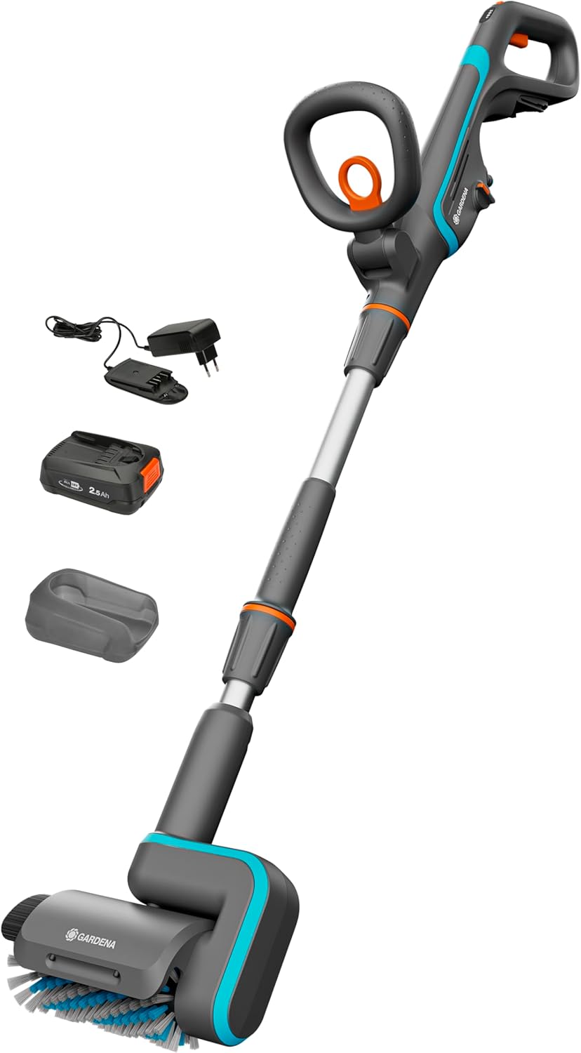 Gardena Akku-Multi-Reiniger AquaBrush Patio 03/18V P4A solo: Batteriebetriebenes Reinigungsgerät, Nassreinigung von Terrassenböden in einem Schritt, ohne Akku (14841-55)
