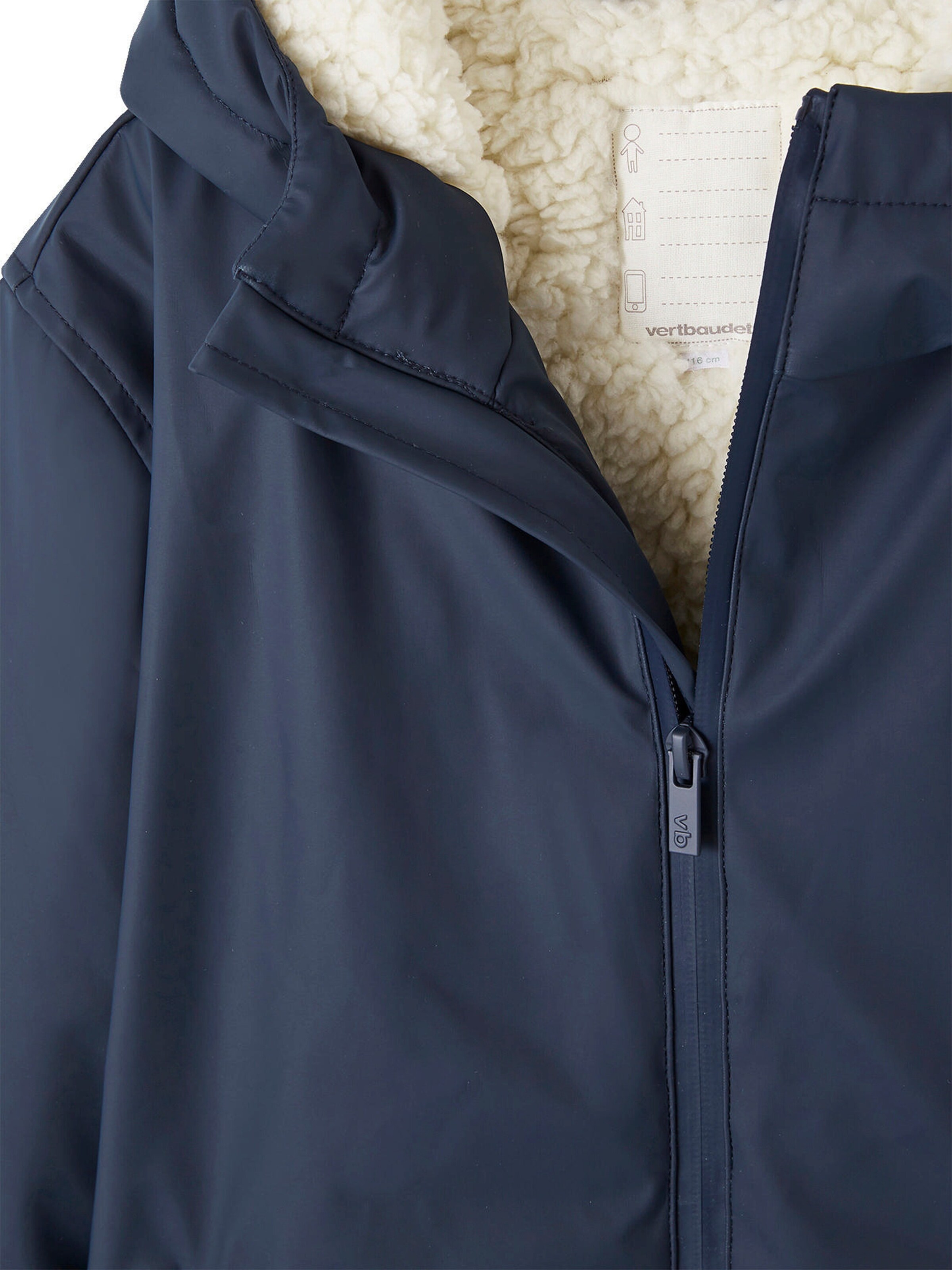 Vertbaudet Jungen Regenjacke mit Kapuze & Teddyfleece-Futter nachtblau