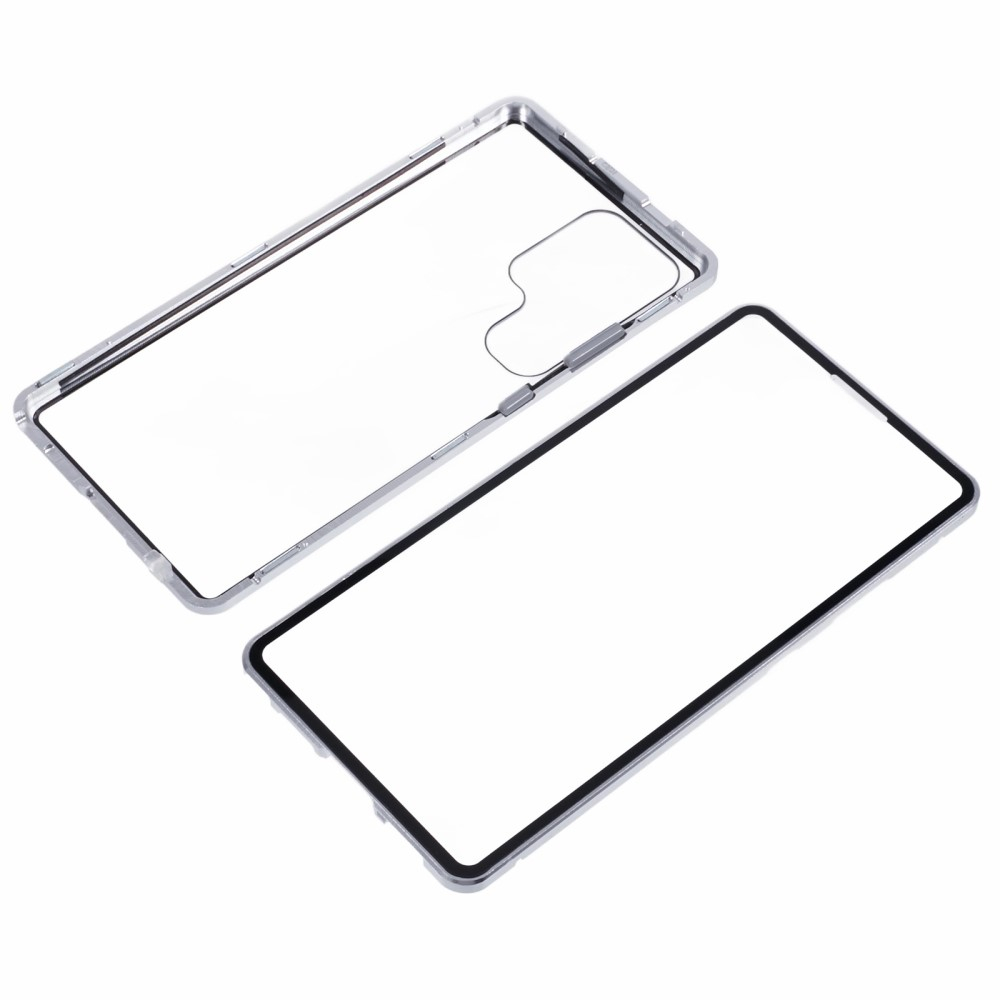 Samsung Galaxy S25 Ultra Magnetische Alu Schutzhülle mit Panzer Glas Backcover   Display- / Kameraschutz (Magnet-Technologie) - Silber
