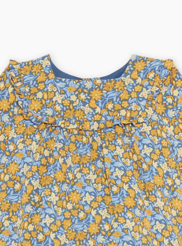 Robe à volants bleu marine à fleurs