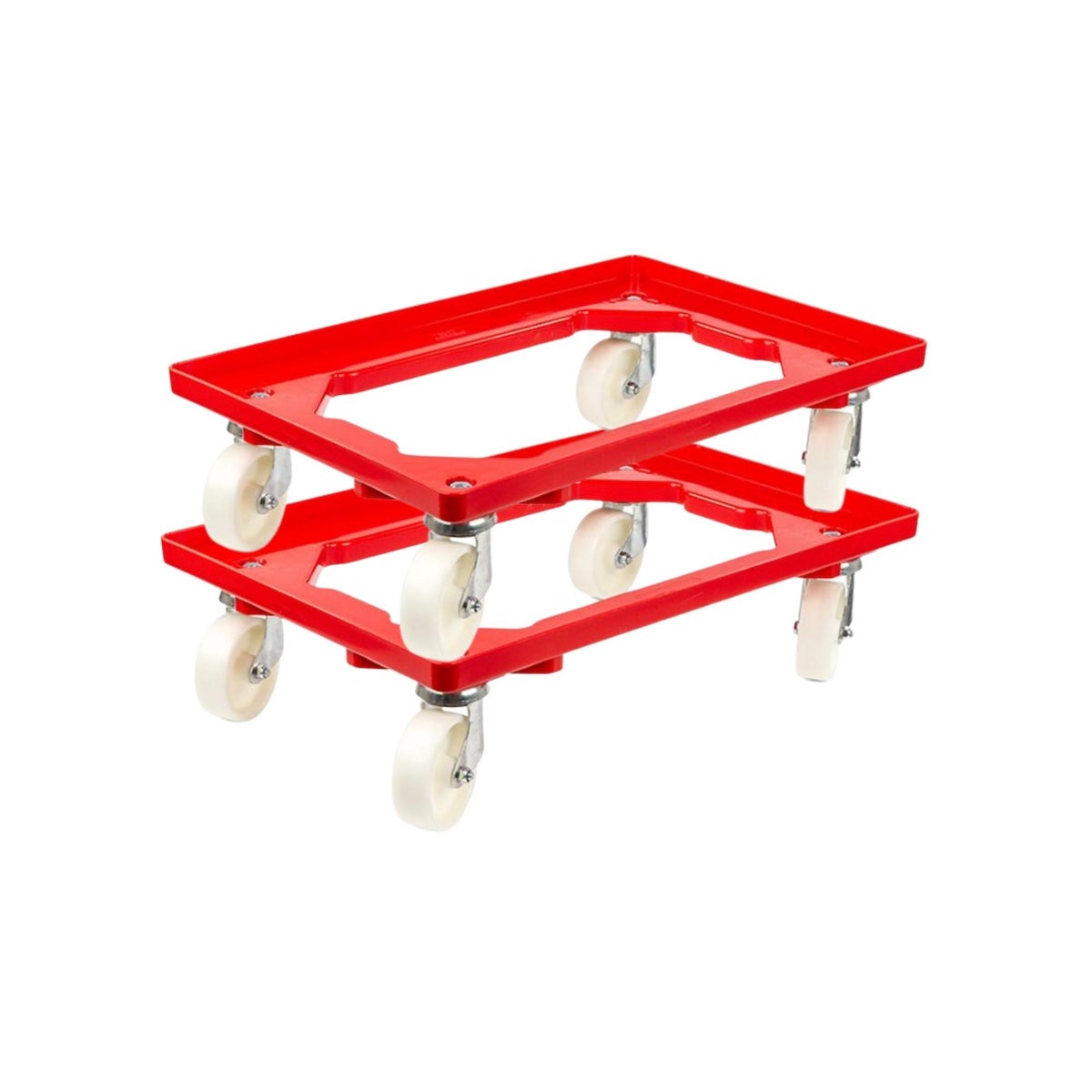 PROREGAL Voordeelset 2x Transportwagens voor Euroboxen 60 x 40 cm met Kunststof Wielen, Rood, Open Dek, 2 Zwenkwielen en 2 Remwielen, Draagvermogen 300 kg