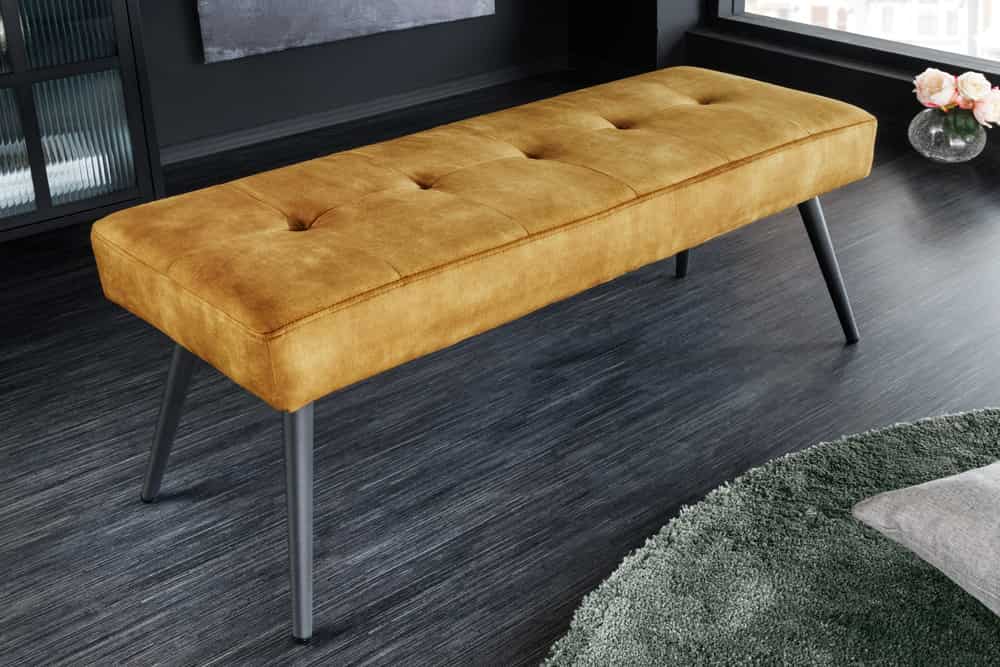 Design Sitzbank BOUTIQUE 100cm senfgelb Samt schwarze Metallbeine
