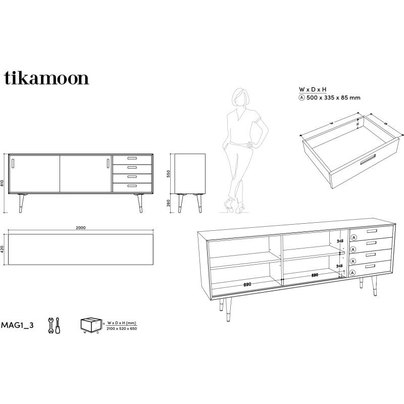 Buffet en acajou massif L 200 cm Magda 50's