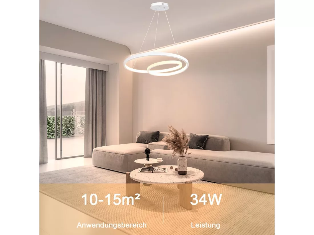 NETTLIFE Suspension LED Moderne Fer 34W Blanc Diam.40cm Dimmable Un design créatif pour Salon Chambre Cuisine Salle à manger