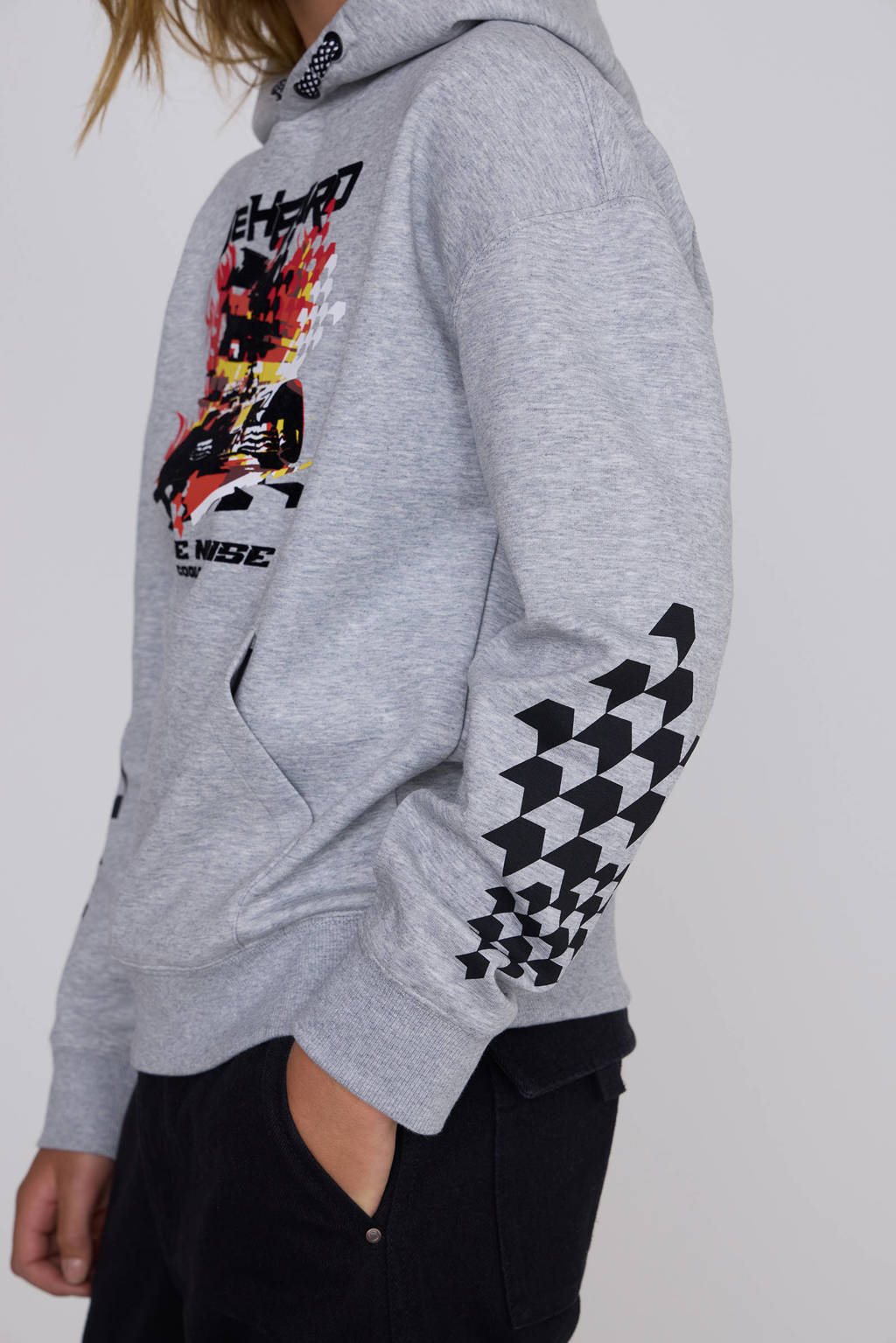 Coolcat hoodie Nils met printopdruk grijs melange