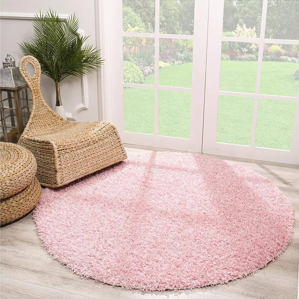 Loca Shaggy Rond Vloerkleed Licht Roze Hoogpolig - 120 CM ROND