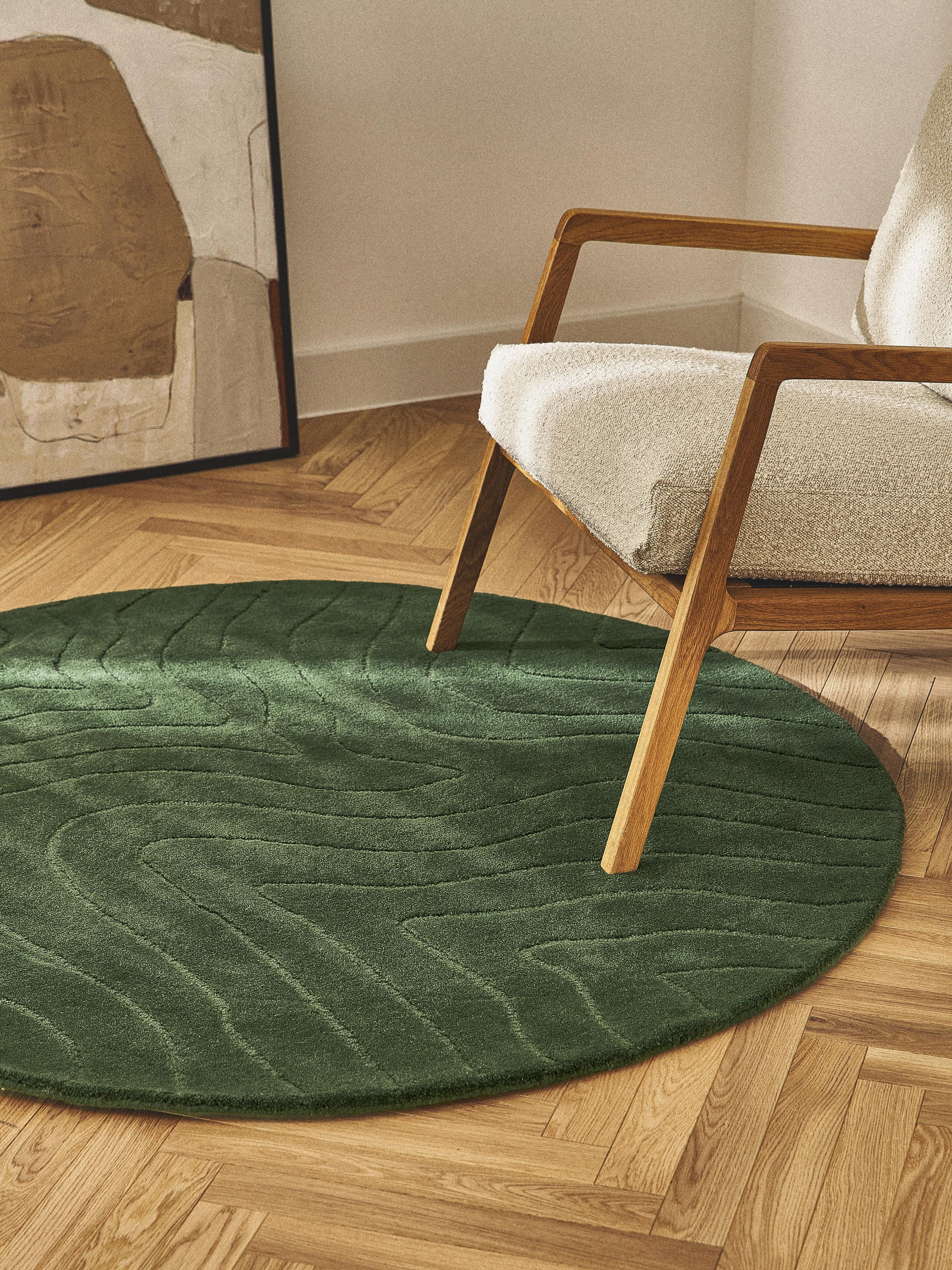Rond wollen vloerkleed Aaron, handgetuft