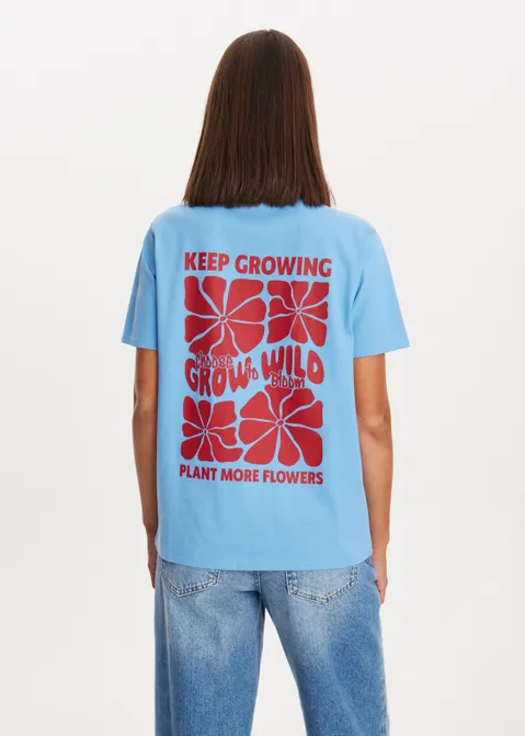 T-shirt met print grow wild blauw (BLW.RO)