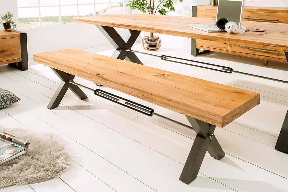 Massive Sitzbank THOR 180cm Wild Eiche geölt im Industrial Design