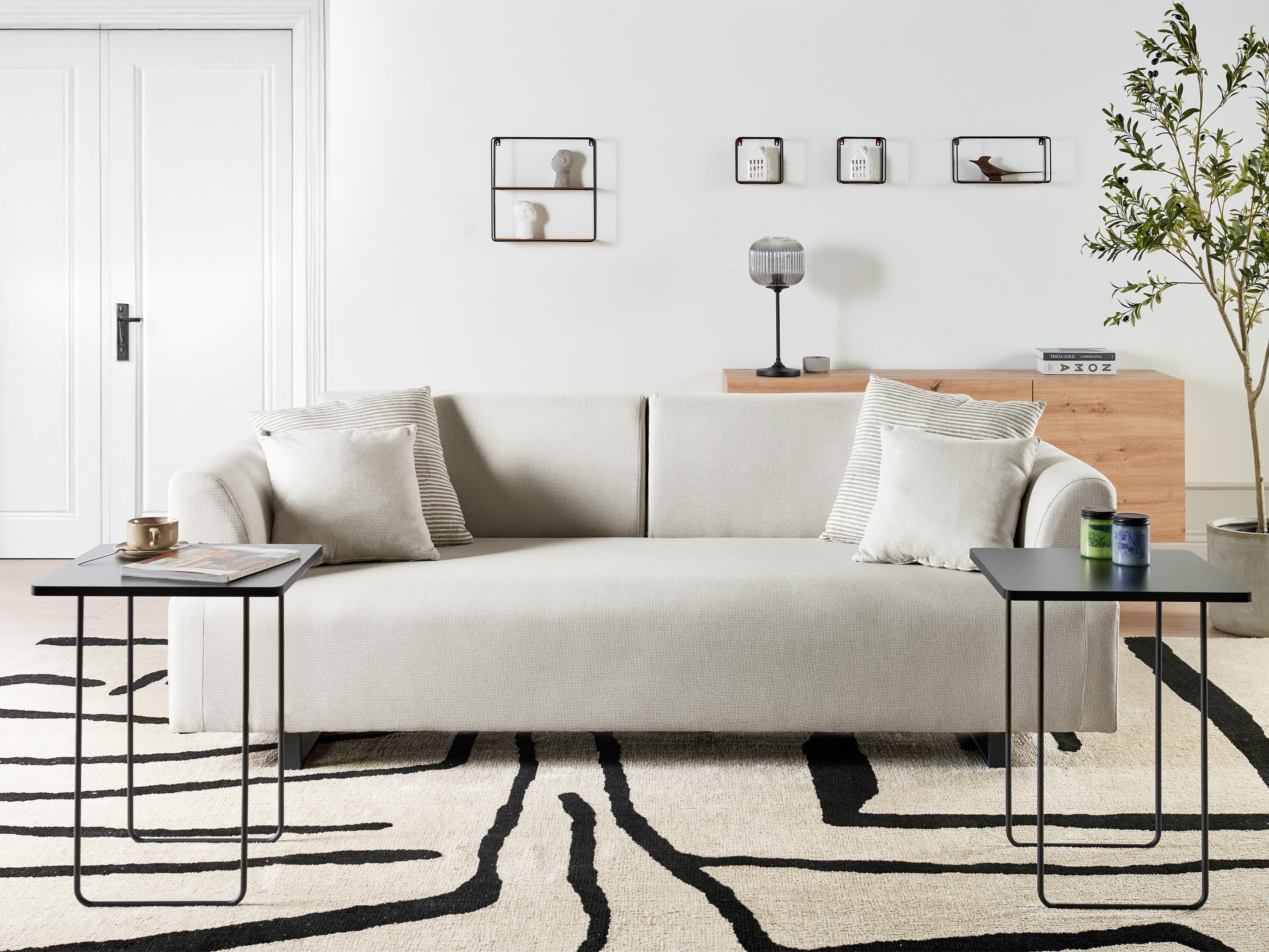 Bank 3-zits SOKNA Stof Lichtbeige met tafels