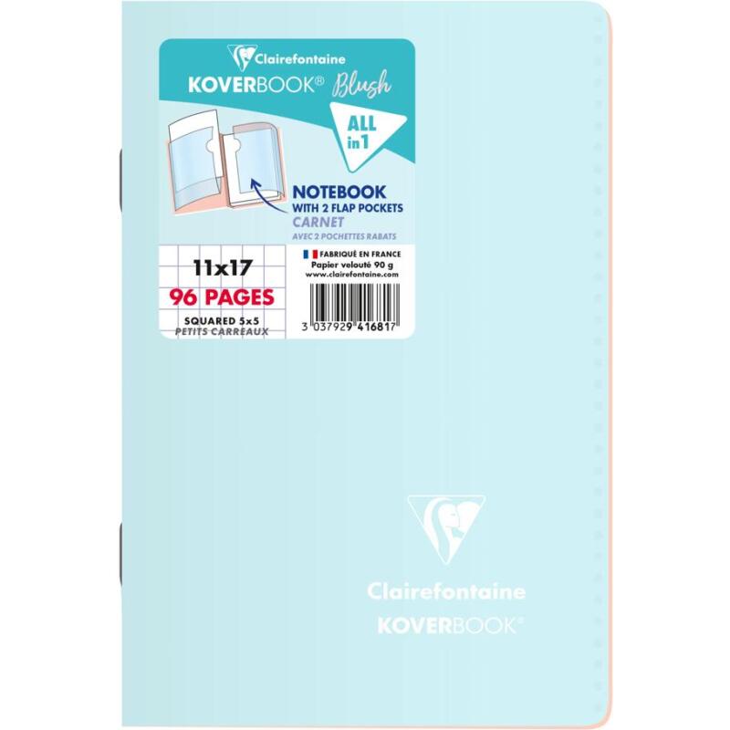 Carnet piqué Koverbook Blush 11x17cm 96 pages petits carreaux couverture polypropylène opaque bicolore Couleur aléatoire - Assortis