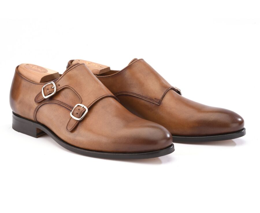 Chaussures homme double boucle Cognac Patiné - CHIGWELL