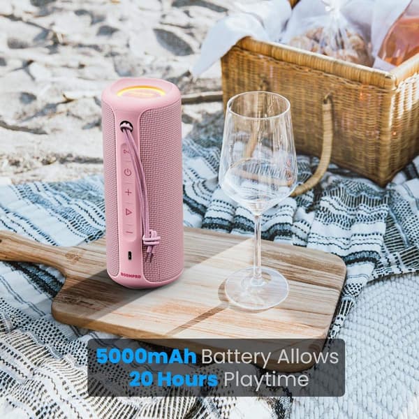 Bluetooth-høyttaler 36W bærbar høyttaler med stereolydbase, Bluetooth 5.3 trådløs IP7x vanntett høyttaler Rosa
