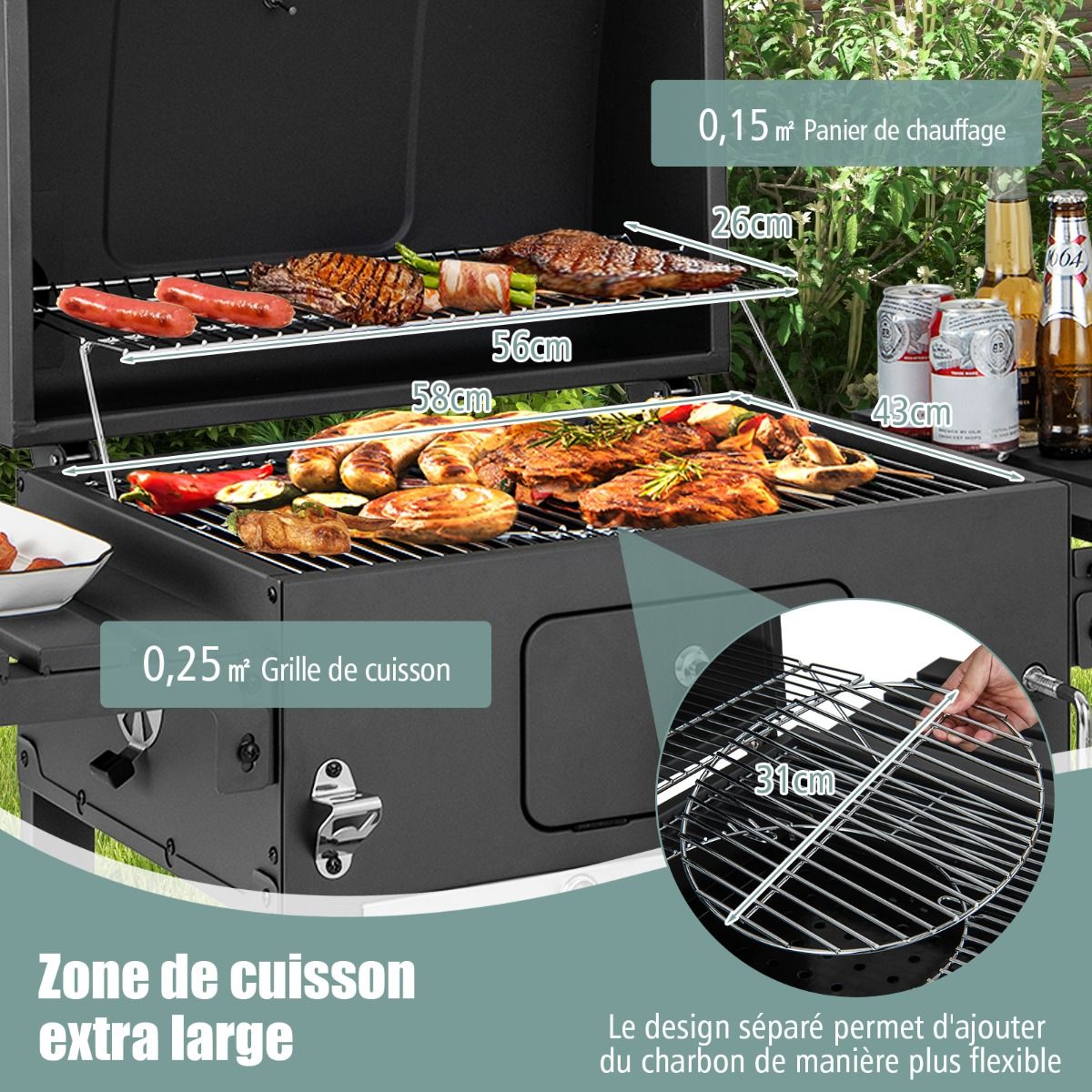 Barbecue à Charbon de Bois Portable avec 2 Tables d'Appoint Noir - Lidl-Manfred