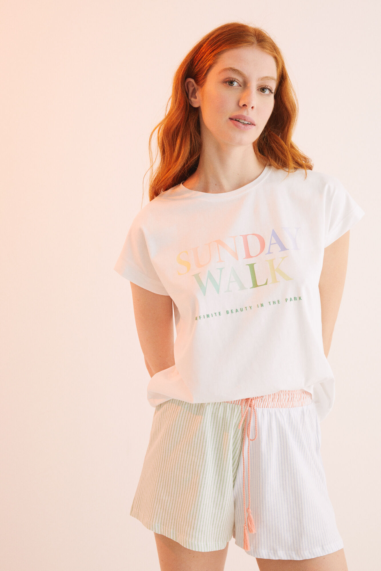 Pijama curto, 100% algodão, multicolorido - bege