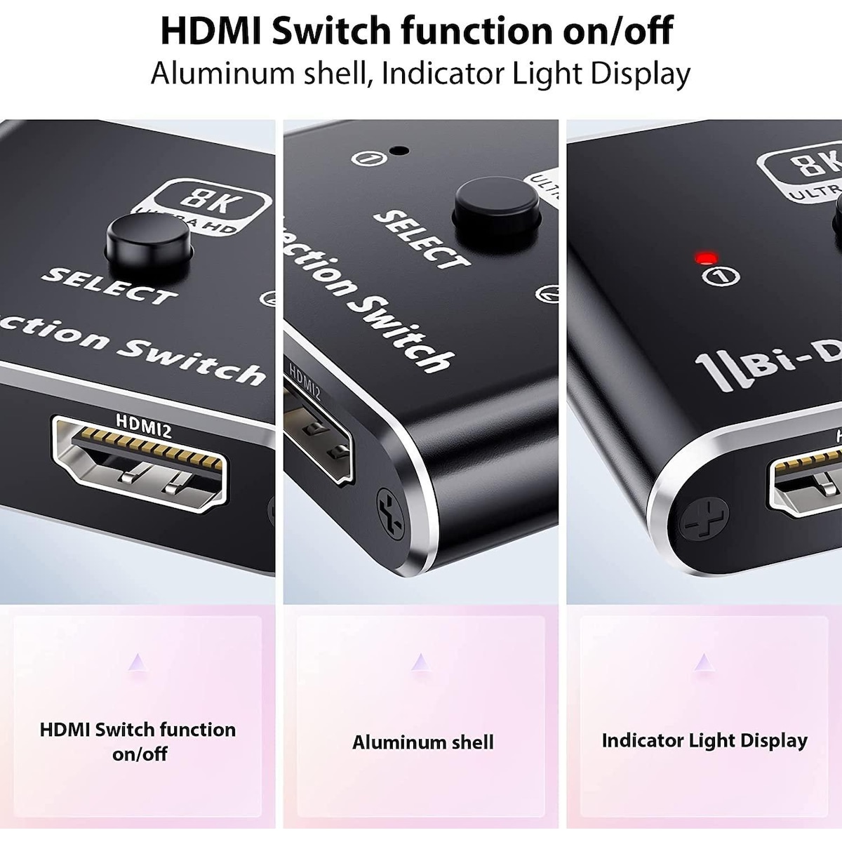 NÖRDIC 8K60Hz HDMI Switch 2 til 1 og Splitter 1 til 2 4K120Hz 48Gbps