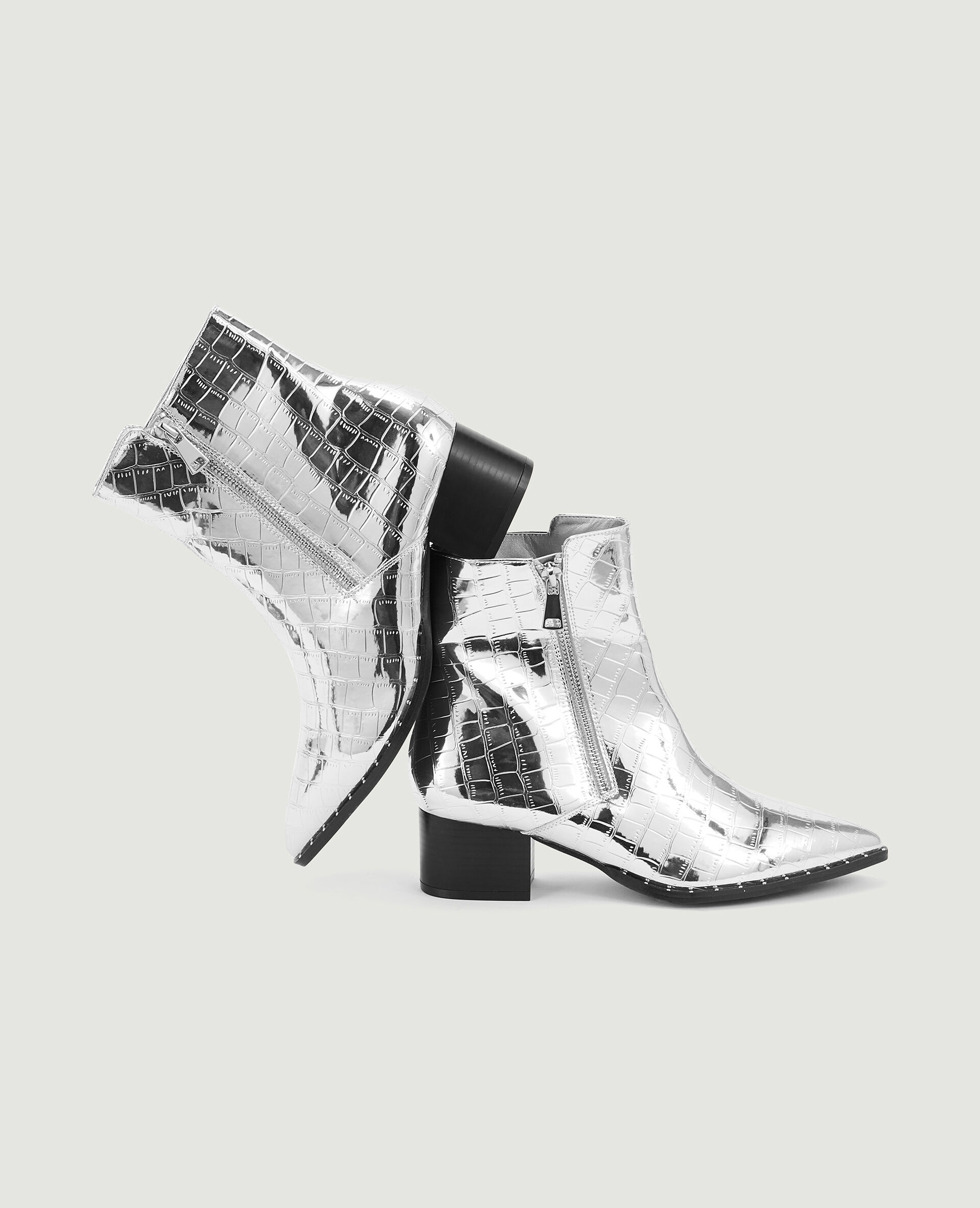 Boots santiags effet croco avec clous - Argenté