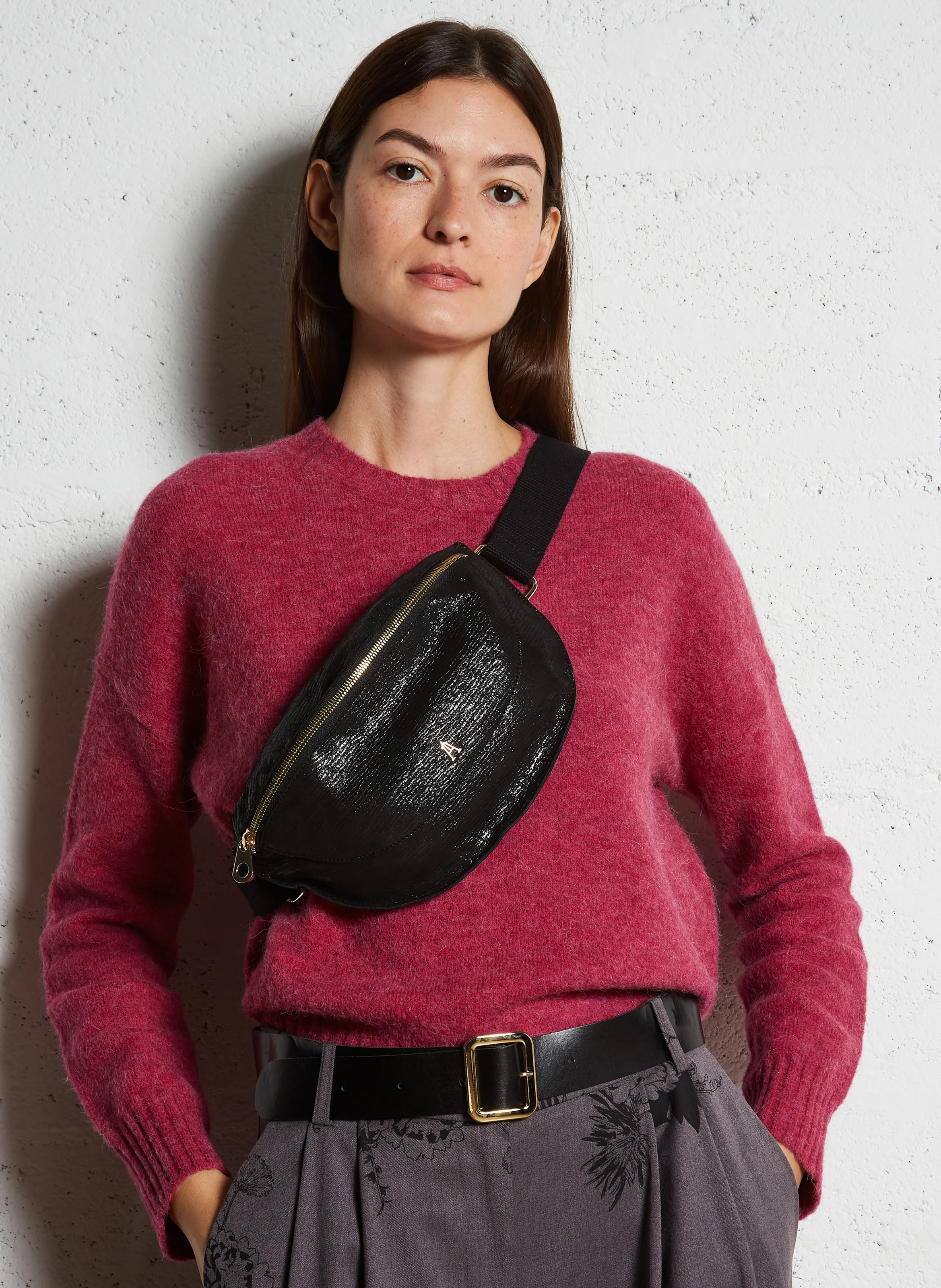 Smile - Sac banane en cuir | Noir