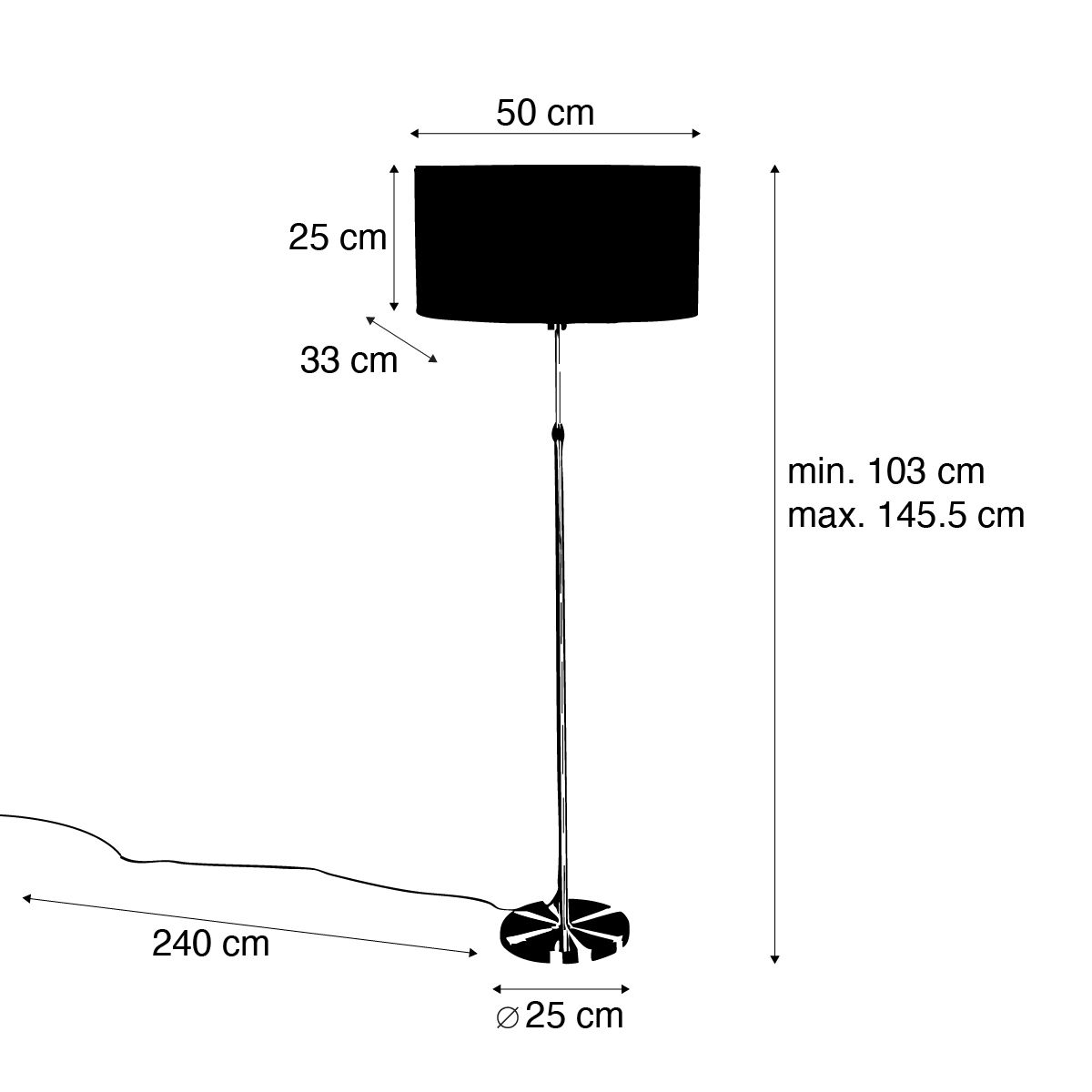 Vloerlamp goud met ovale velours kap groen 50cm - Parte