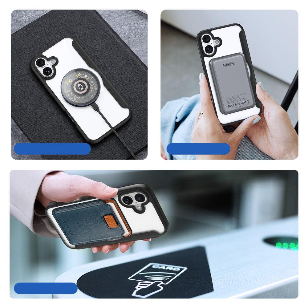 iPhone 16 MagSafe Hybrid Leder Tasche   Kunststoff Rückseite - Schwarz / Transparent