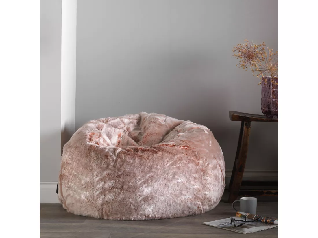 Pouf classique imitation fourrure rose poudré