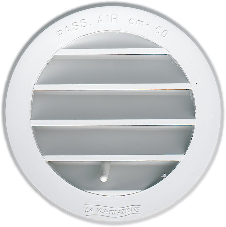 Grille d'aération PVC Autogyre à persiennes avec moustiquaire blanche réglable Ø100 mm