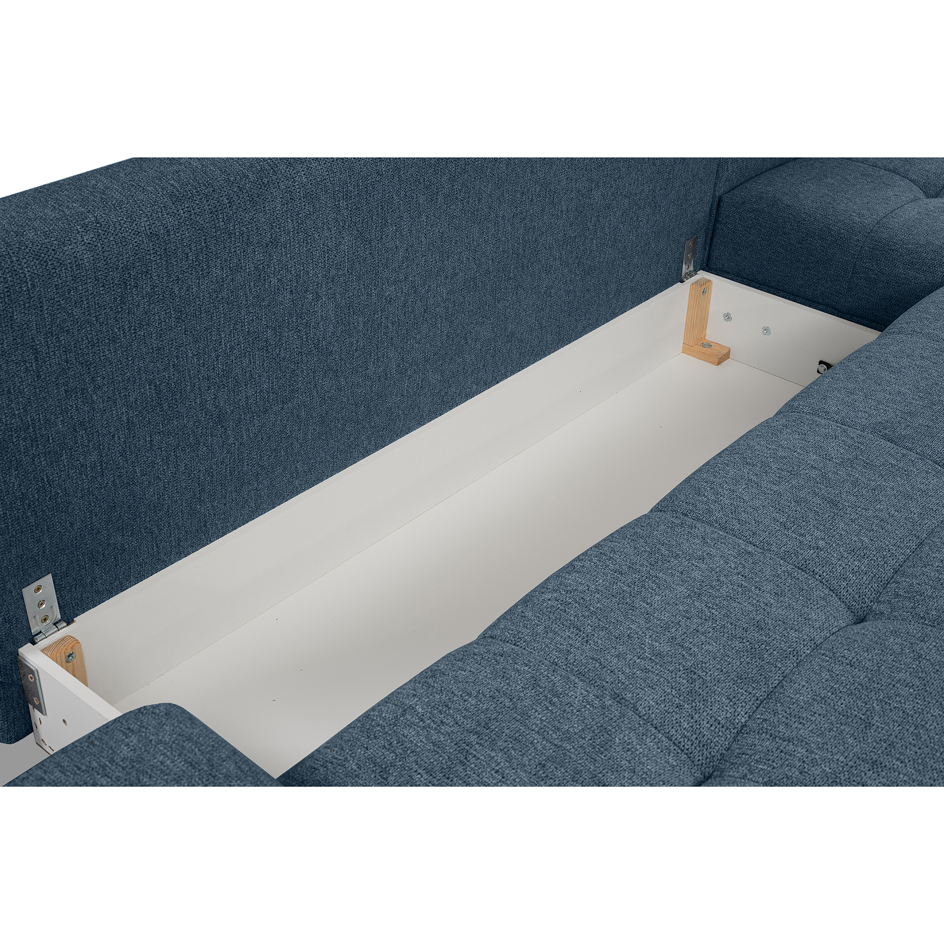 Ecksofa - blau - Liegefunktion und Staukasten - Longchair rechts