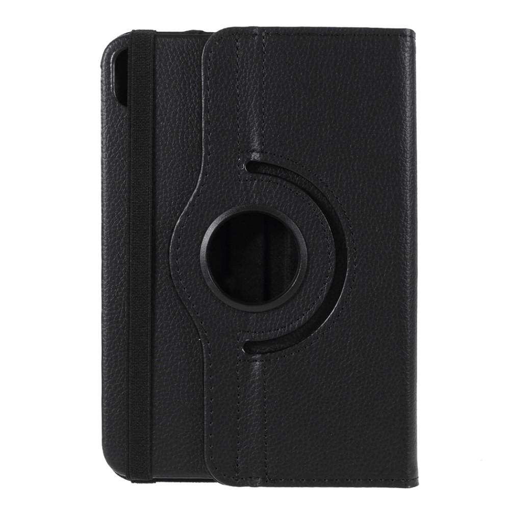 iPad Mini 7 (2024) / Mini 6 (2021) Leder Flipcase Tasche   360 Grad Drehfunktion Litchi Look - Schwarz