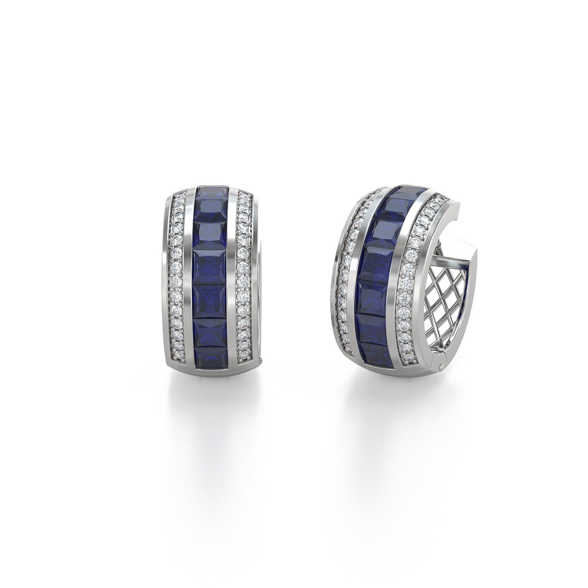 Boucles d'oreilles ADEN Saphir et Diamants sur Argent 925 7.35grs