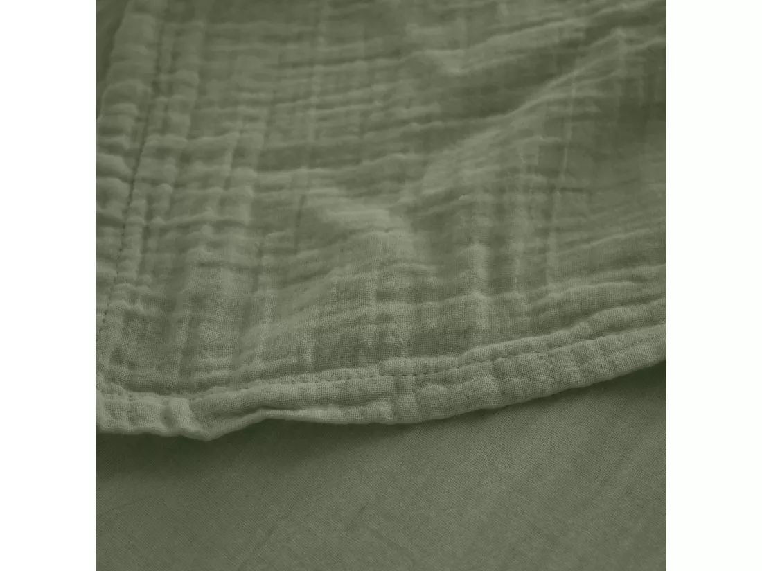 Drap plat 270x300 cm mousseline de coton collection MILOS vert mousse