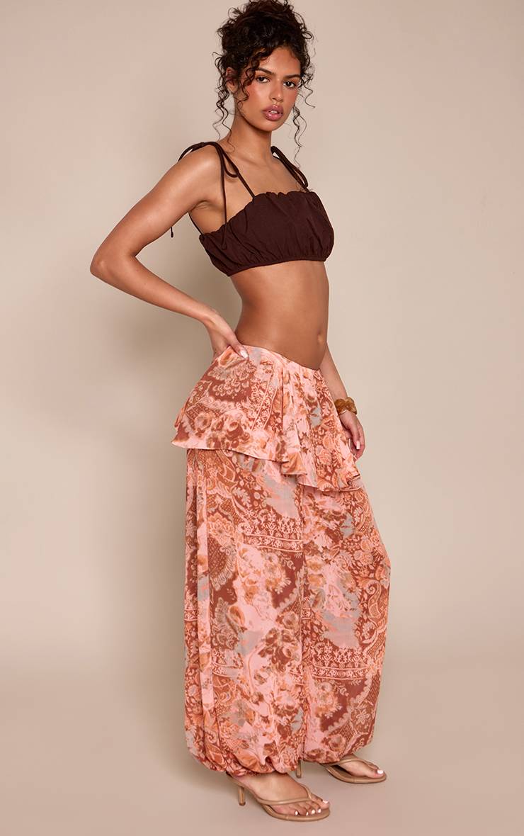 Multicolore Pantalon Ballon À Volant Superposé En Mousseline Imprimé Paisley