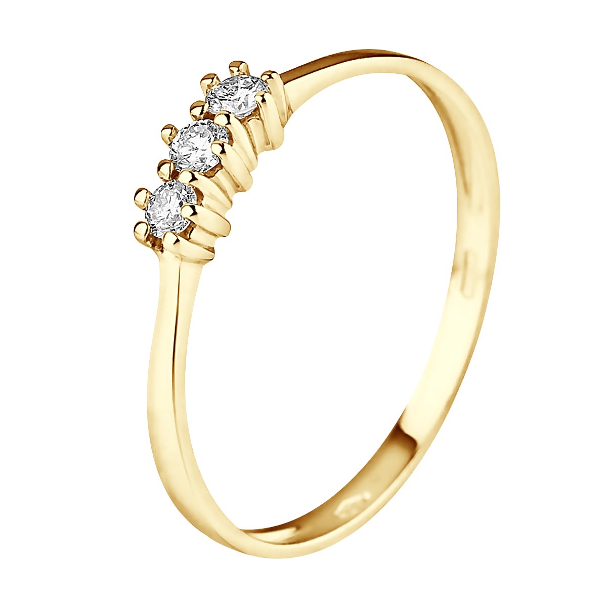 Bague TRILOGIE Diamants 0,15 Cts Serti Griffes Or Jaune 18 Carats