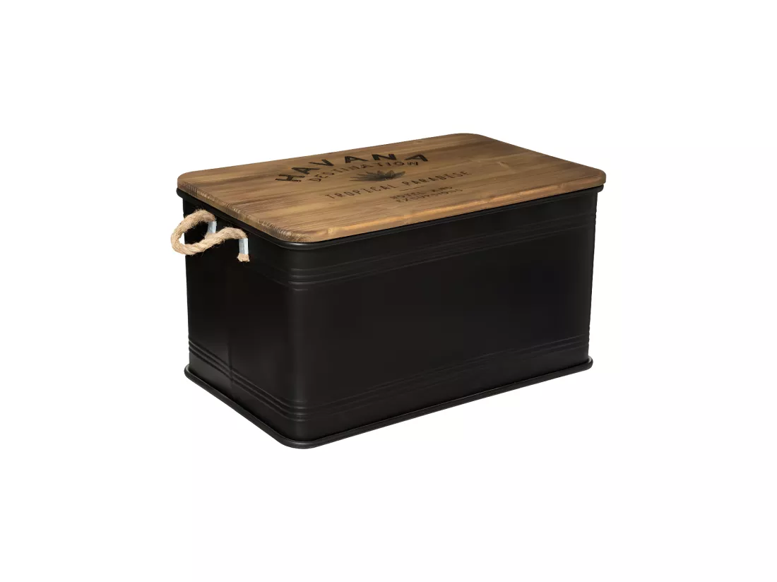 Set de 3 Malles en Métal noir et Bois déco