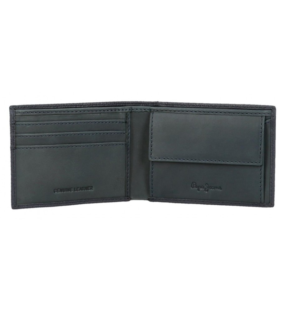 Carteira Pepe Jeans Checkbox em couro azul marinho