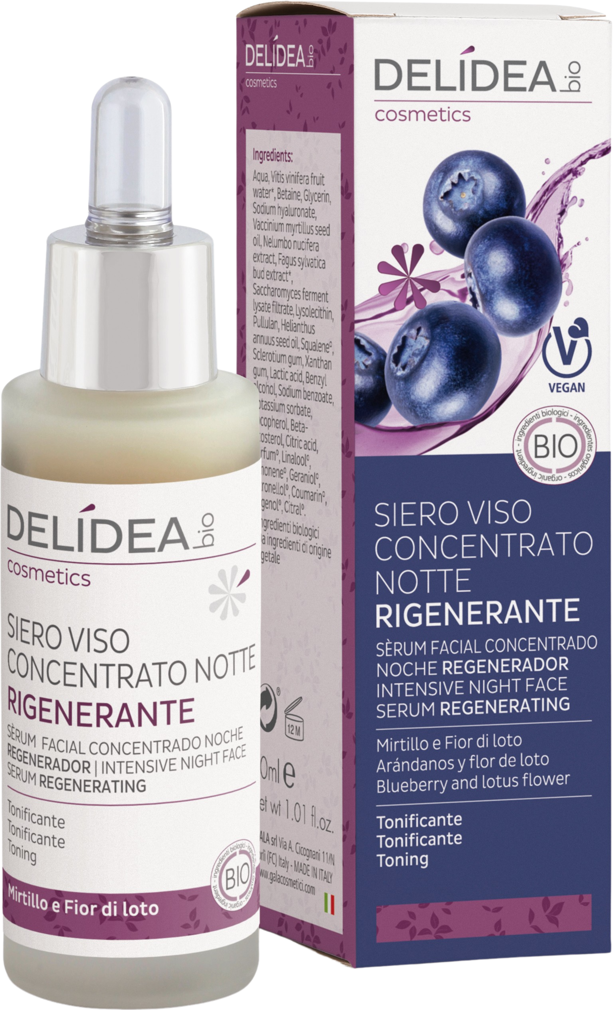 DELIDEA   Blueberry & Lotus Flower Intensive Night Face Serum, 30 ml