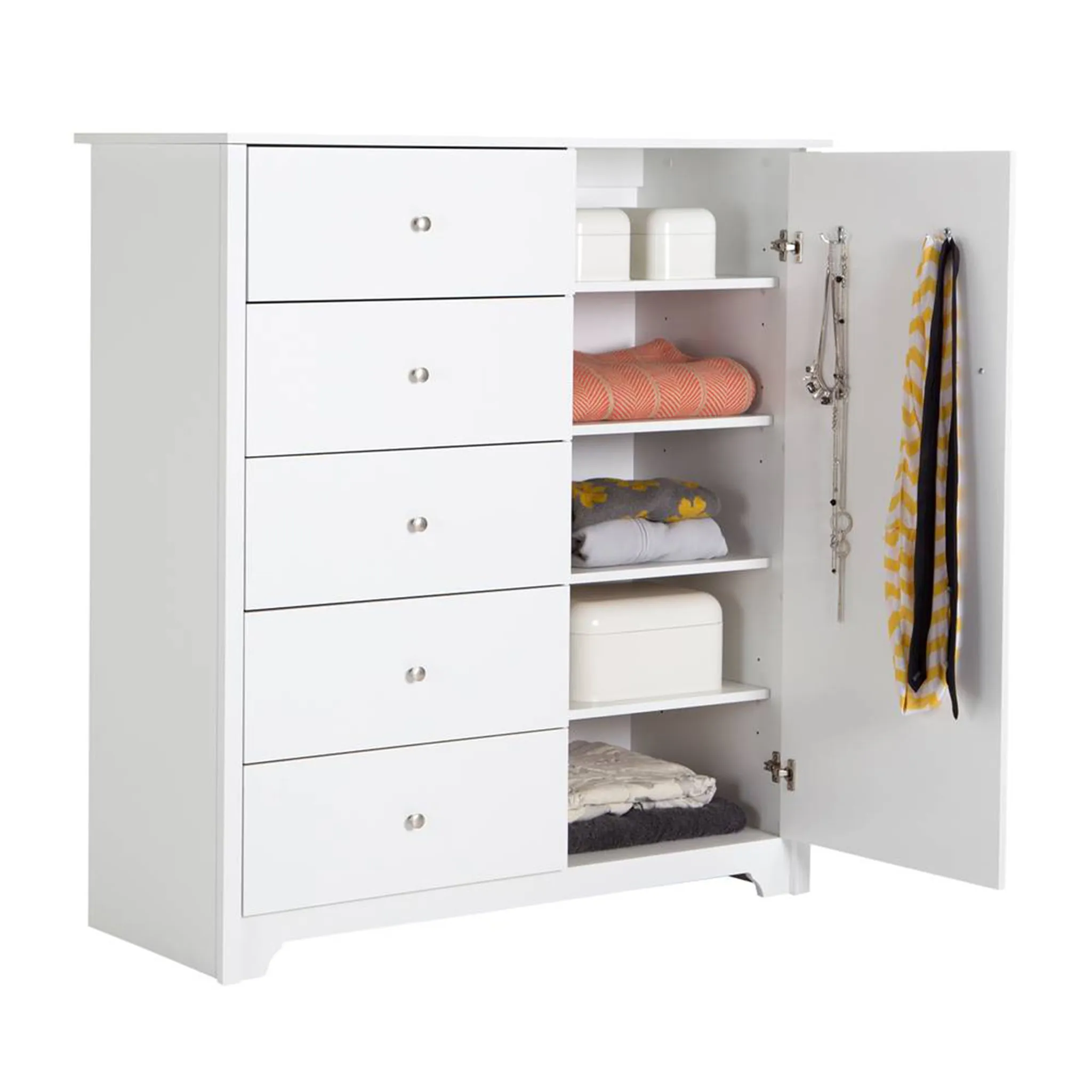 South Shore Commode Vito avec Porte et 5 Tiroirs - Blanc Solide