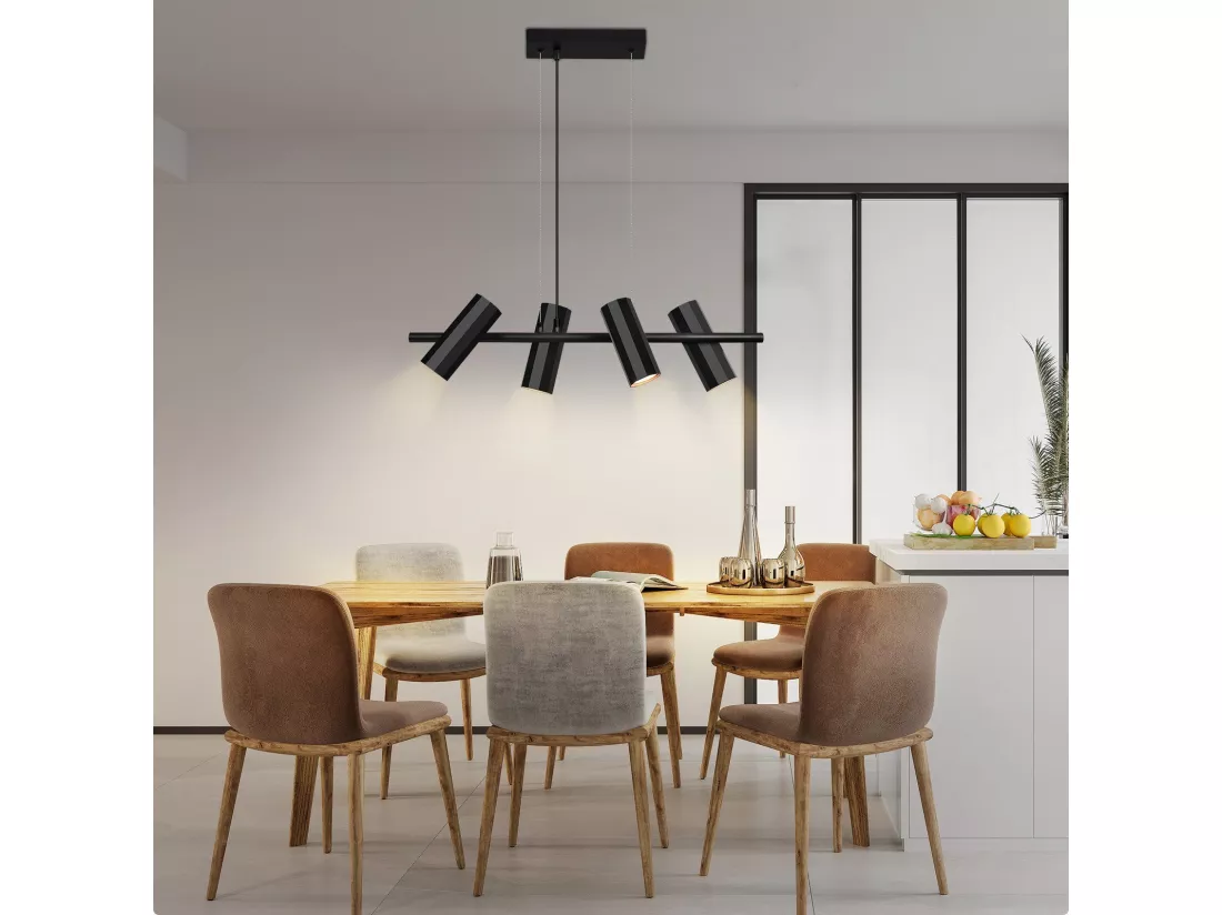 NETTLIFE Suspension métal noir diamètre 66 cm GU10 4 flammes salon moderne industriel pour intérieur cuisine chambre